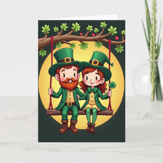 Clover Hearts Leprechaun Love Card (Front)
