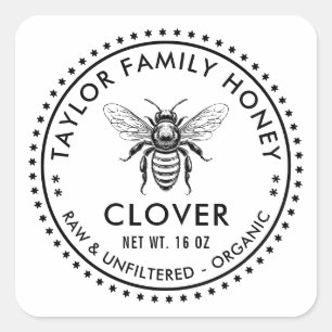 Clover honey label with custom colour honey bee