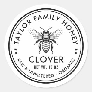 Clover honey label with custom colour honey bee