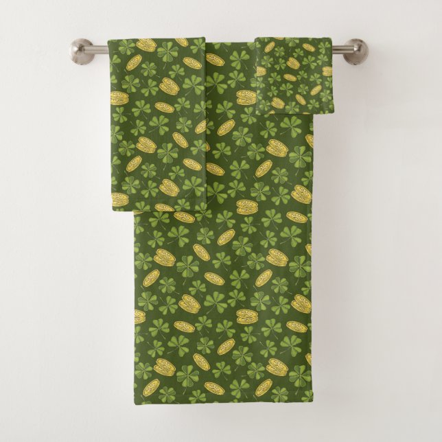 Clover Leaf & Gold Coin Pattern Bath Towel Set (Insitu)