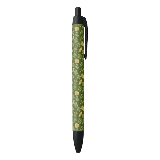 Clover Leaf & Gold Coin Pattern Black Ink Pen (Bottom (Vertical))