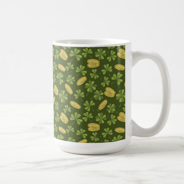 Clover Leaf & Gold Coin Pattern Coffee Mug (Right)