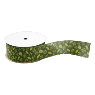 Clover Leaf & Gold Coin Pattern Grosgrain Ribbon