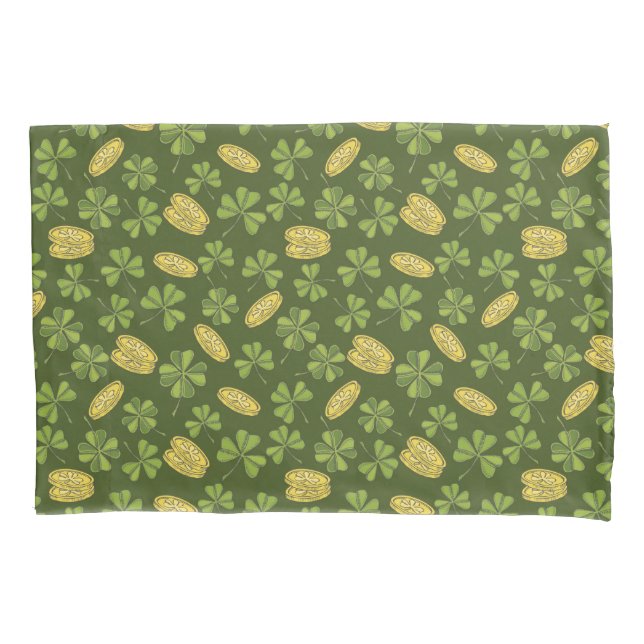 Clover Leaf & Gold Coin Pattern Pillowcase (Front-Left)
