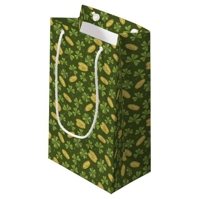 Clover Leaf & Gold Coin Pattern Small Gift Bag (Front Angled)
