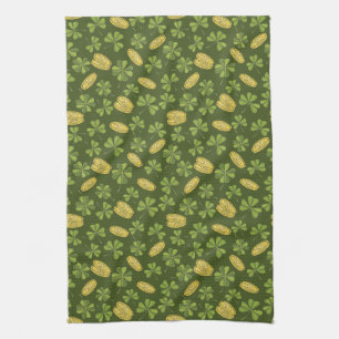 Clover Leaf & Gold Coin Pattern Tea Towel