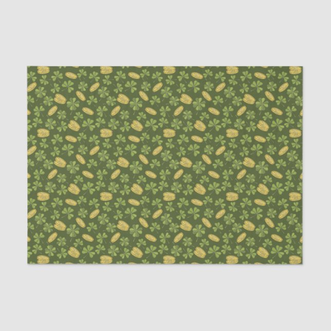 Clover Leaf & Gold Coin Pattern Tissue Paper (Front)
