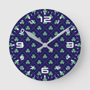 Clover Leaves St. Patrick's Day Pattern-53223 Round Clock