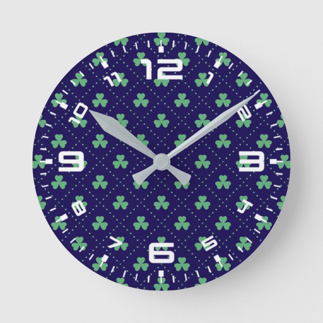 Clover Leaves St. Patrick's Day Pattern-53223 Round Clock (Front)