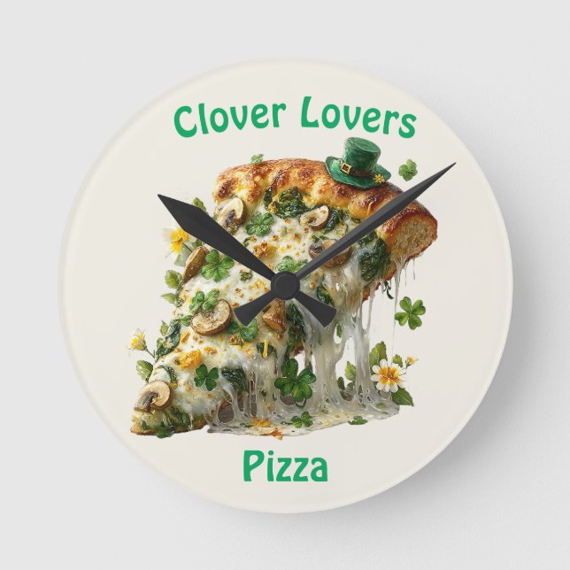Clover Lovers Pizza St. Patrick’s Day Round Clock (Front)