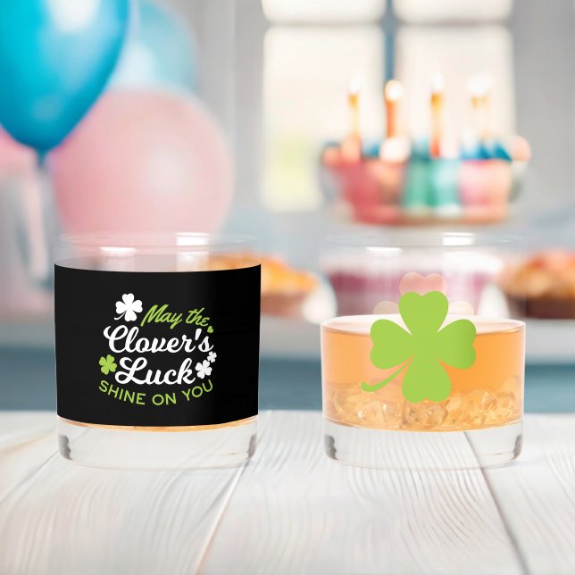 Clover Luck Charm: May the Clover's Luck Shine Whiskey Glass (Insitu (Baby Shower))