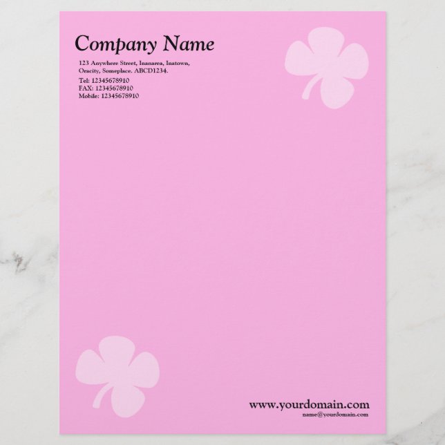 Clover - Pink Letterhead (Front)