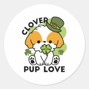 Clover Pup Love – St. Patrick's Day Dog Design Classic Round Sticker