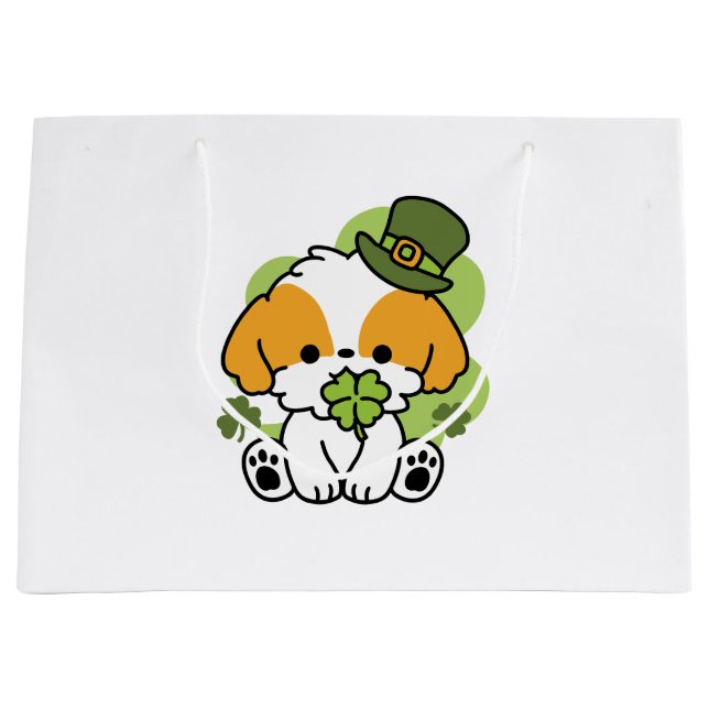 Clover Pup Love – St. Patrick's Day Dog Design Large Gift Bag (Front)