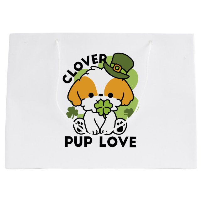 Clover Pup Love – St. Patrick's Day Dog Design Large Gift Bag (Front)
