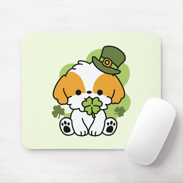 Clover Pup Love – St. Patrick's Day Dog Design Mouse Mat (With Mouse)