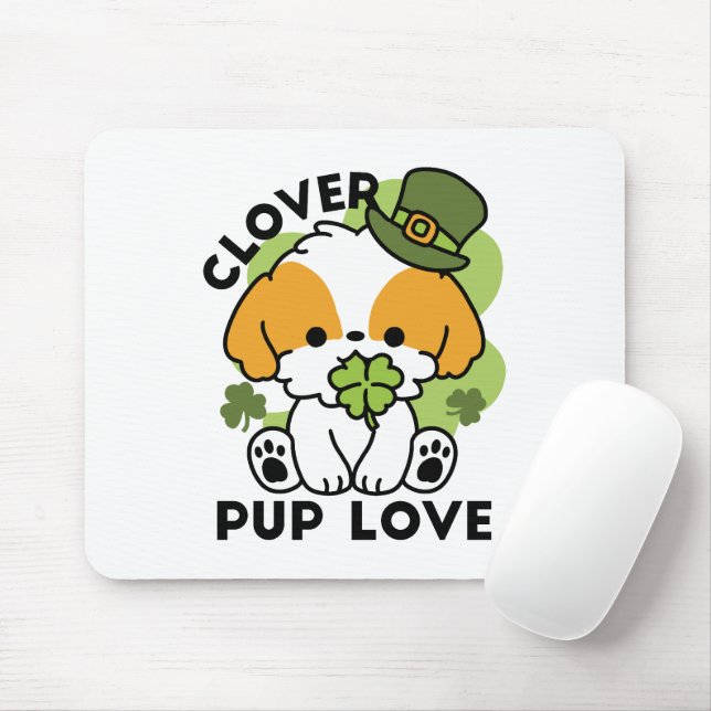 Clover Pup Love – St. Patrick's Day Dog Design Mouse Mat (With Mouse)