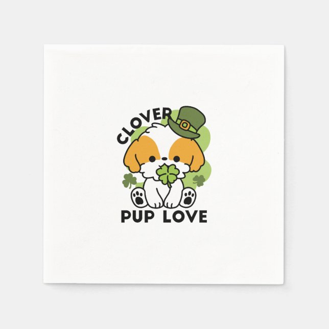Clover Pup Love – St. Patrick's Day Dog Design Napkin (Front)
