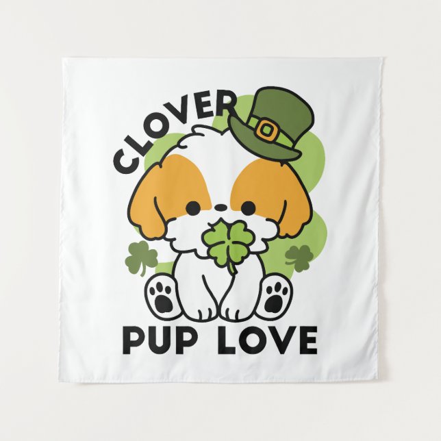 Clover Pup Love – St. Patrick's Day Dog Design Tapestry (Front)