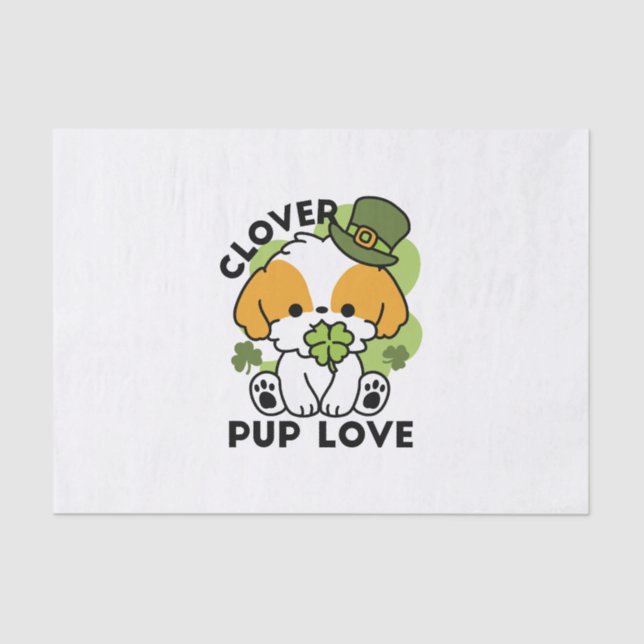 Clover Pup Love – St. Patrick's Day Dog Design Tissue Paper (Front)