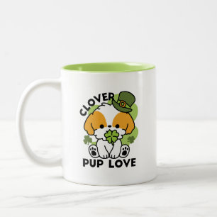 Clover Pup Love – St. Patrick's Day Dog Design Two-Tone Coffee Mug