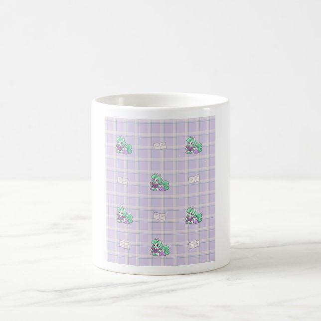 Clover Reading Lavender Plaid Pattern Coffee Mug (Center)