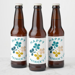 Clover Shamrock Drawing Happy St. Patrick`s day  Beer Bottle Label