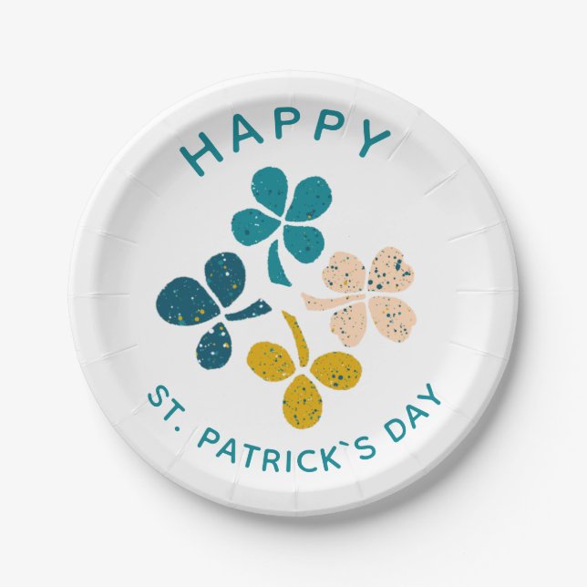 Clover Shamrock Drawing Happy St. Patrick`s day Paper Plate (Front)