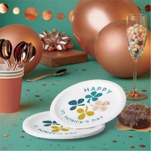Clover Shamrock Drawing Happy St. Patrick`s day Paper Plate