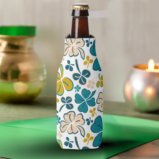 Clover Shamrock Green Pattern St. Patrick`s Day  Bottle Cooler (Creator Uploaded)