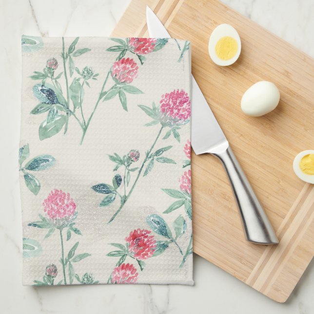 Clover, shamrock on beige.  tea towel (Quarter Fold)