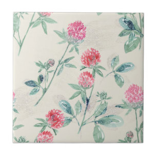 Clover, shamrock on beige.  tile