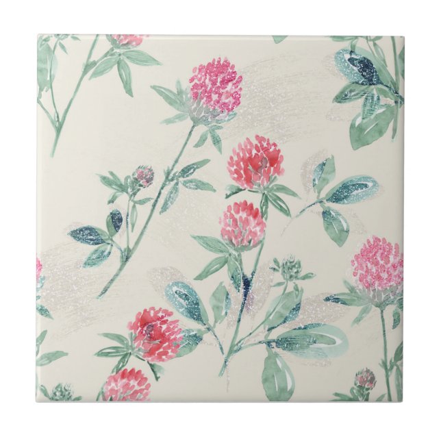 Clover, shamrock on beige.  tile (Front)