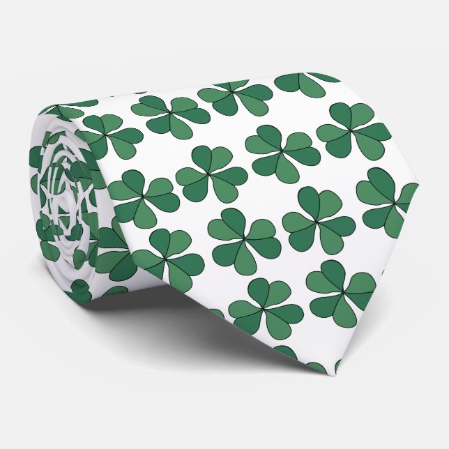 Clover Three Leaf Clover Lucky Green Pattern Tie (Rolled)