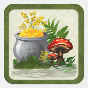 Clover Trail Whimsical Folk Art Square Sticker