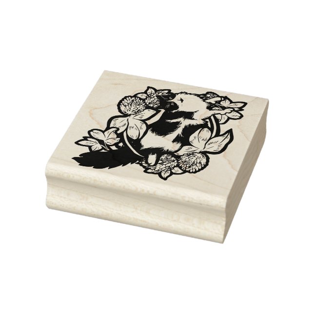 Clover Tuxedo Cat Floral Cats Rubber Stamp (Stamp)
