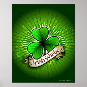 Clover with 'Irish Wishes' banner Poster