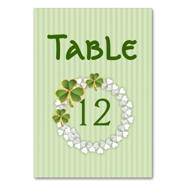 Clover wreath and stripes wedding table number (Front)