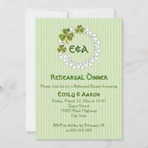 Clover wreath & initials wedding rehearsal dinner invitation