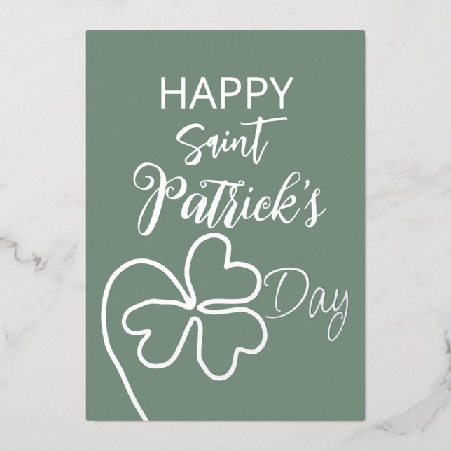 Cloverleaf Minimal/Saint Patrick's Day Foil Holiday Card (Front)