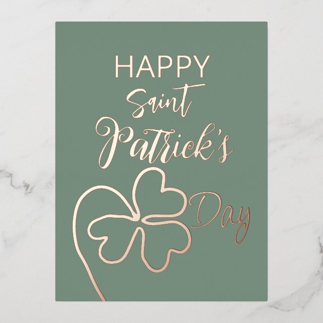 Cloverleaf Minimal/Saint Patrick's Day Foil Holiday Postcard (Front)