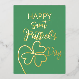 Cloverleaf Minimal/Saint Patrick's Day Foil Holiday Postcard