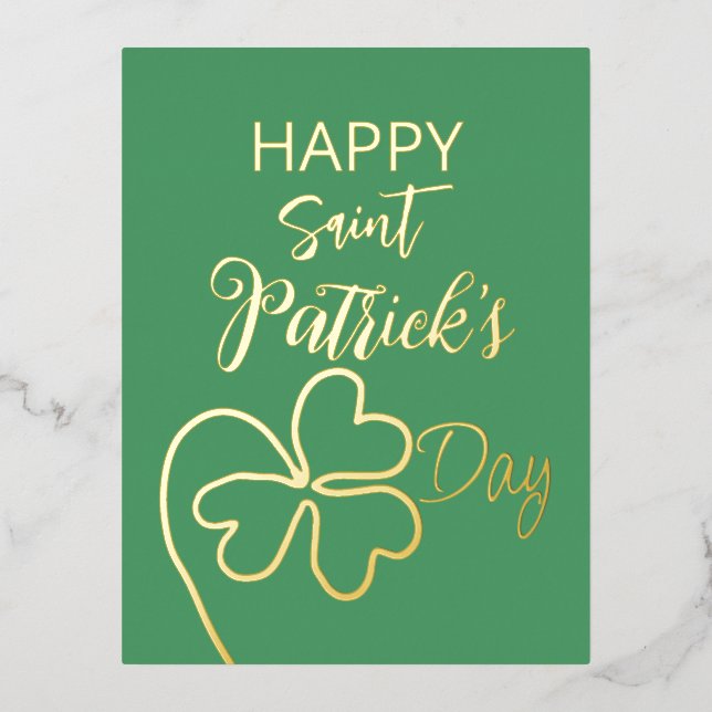 Cloverleaf Minimal/Saint Patrick's Day Foil Holiday Postcard (Front)