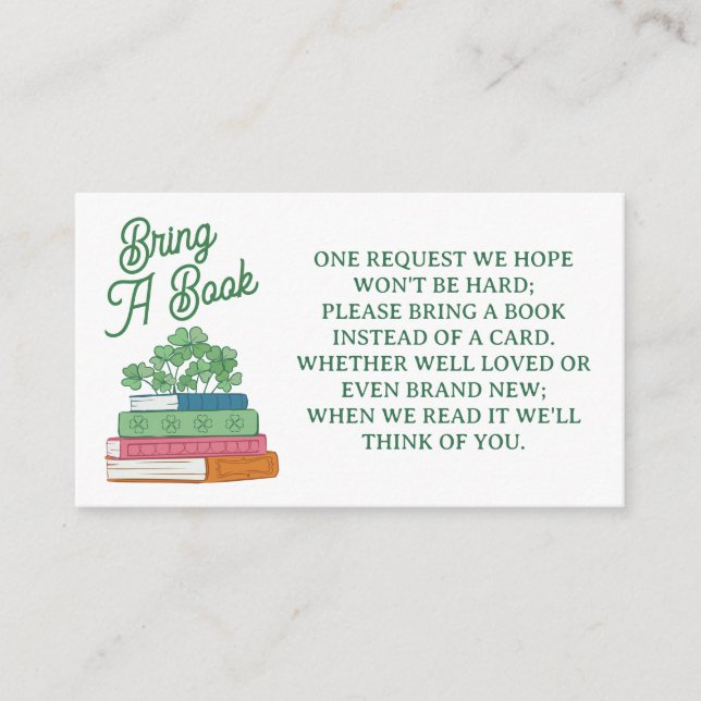 Clovers Book Stack Bring Books For Baby Shower Enclosure Card (Front)