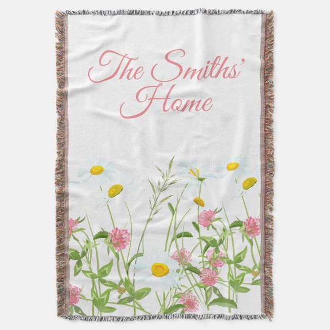 Clovers & Daisies Throw Blanket (Front Vertical)