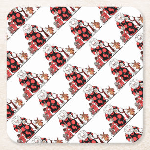 clown and friends take their bow square paper coaster
