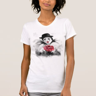 Clown and Rose - Romantic Black and White Painting T-Shirt
