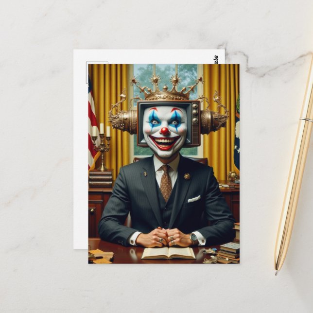 Clown at the Desk  Postcard (Front/Back In Situ)