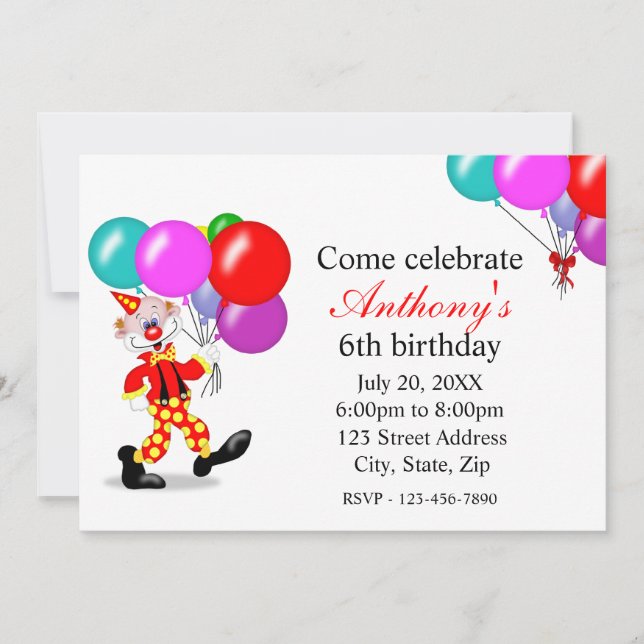 Clown Birthday Party Invitation (Front)