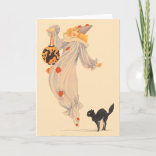 Clown Black Cat Costume Trick Or Treat Card